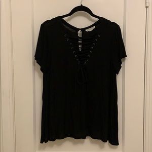 Black Lace Up Shirt